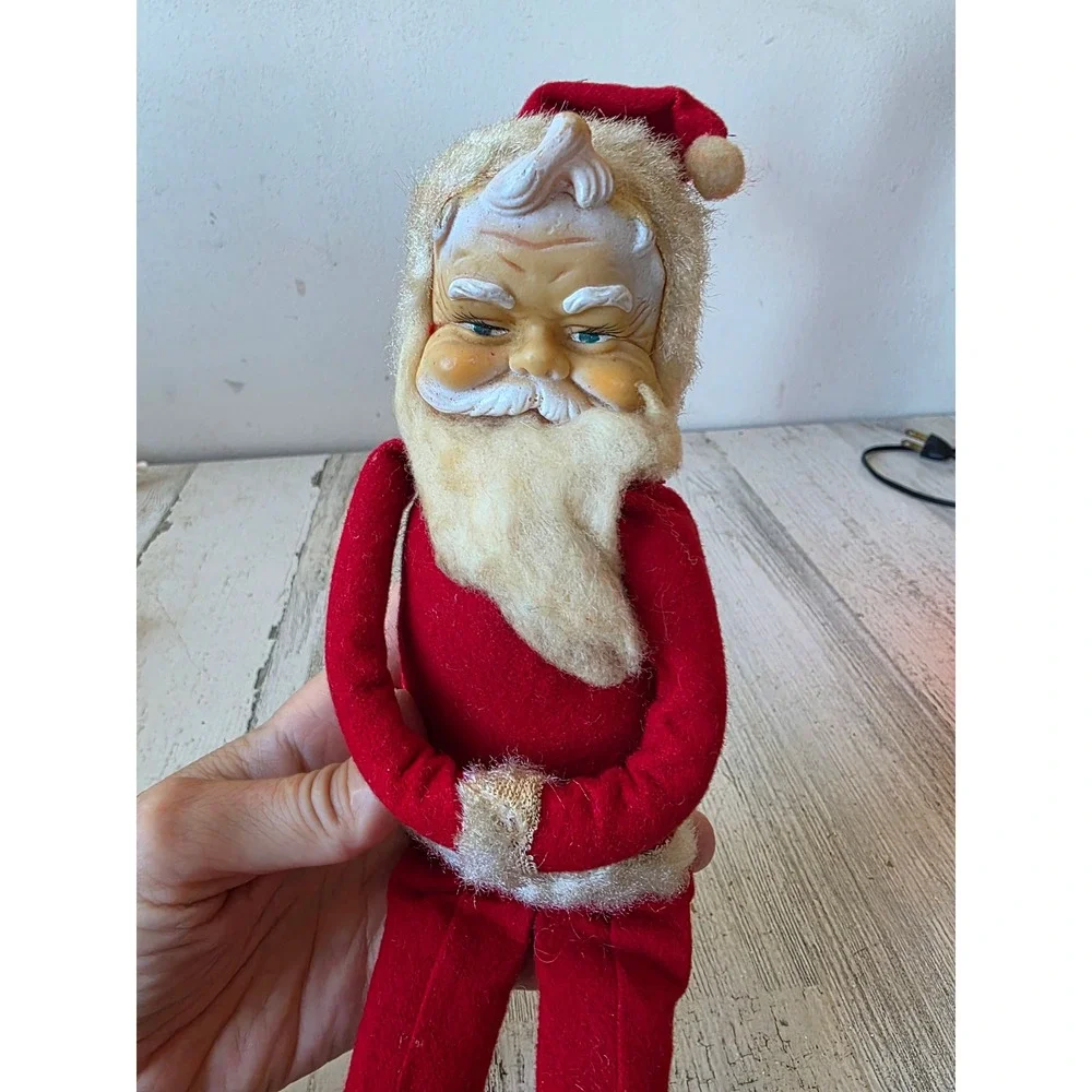 Antique Santa knee hugger rubber face pixie Xmas tree decor